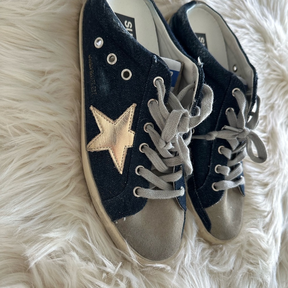 Golden Goose Sneakers in denim and Gray with Star